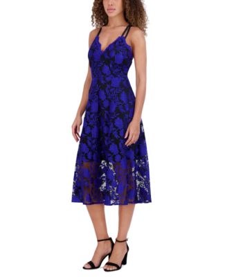 Women's Embroidered Mesh Sleeveless Midi Dress