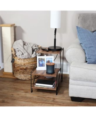 3-Tiered Steel Wire Indoor Accent Table with Faux Woodgrain Tabletops - 21” H - Brown