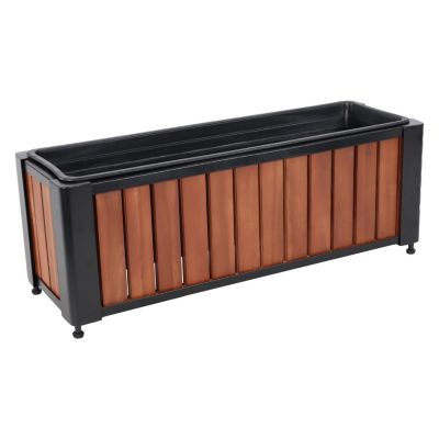 Acacia Wood Slatted Planter Box with Removable Insert - 24" W x 8.25" D x 8.75" H