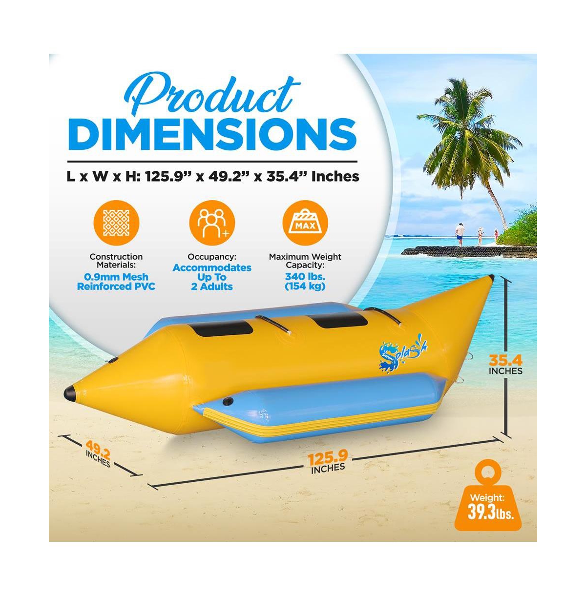 SereneLife 2-Person Inflatable Banana Boat, With Foot Pump & Repair Kit