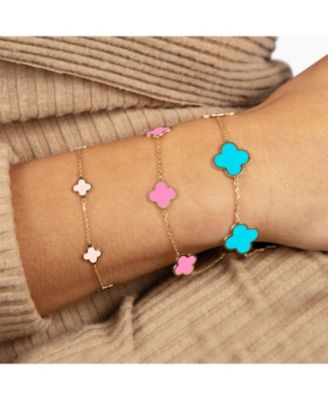 Mini Pink Pearl Clover Bracelet 14K Gold