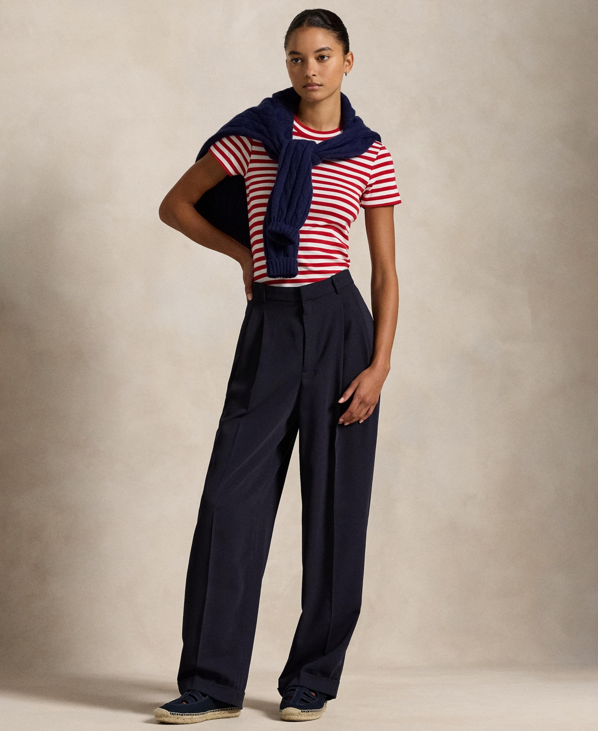 Polo Ralph Lauren Striped Ribbed Cotton Crewneck Tee In Red,white