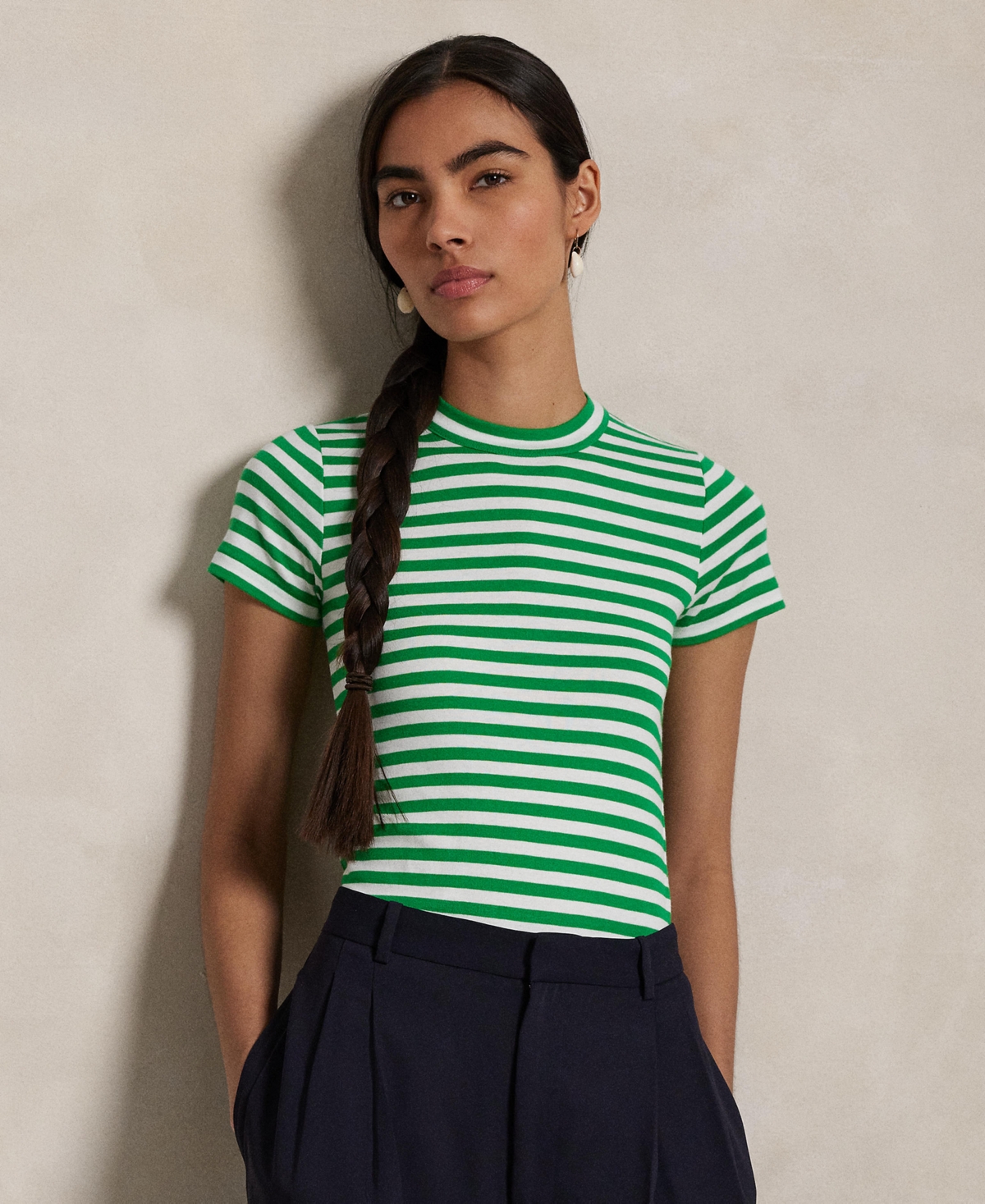 POLO RALPH LAUREN WOMEN'S STRIPED RIBBED COTTON CREWNECK TEE 