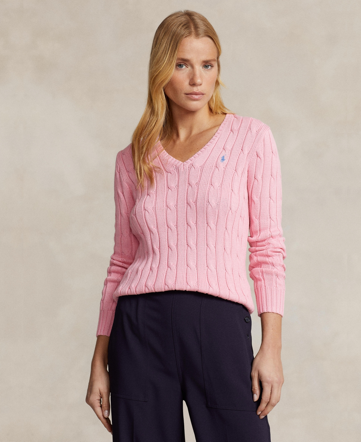 Polo Ralph Lauren Embroidered-logo Cable-knit Jumper In Carmel Pink
