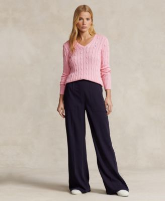 Women's Cable-Knit Cotton V-Neck Sweater