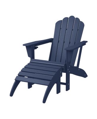 2-Piece Outdoor Patio HDPE Adirondack Chair With Ottoman and Cup Holder Set