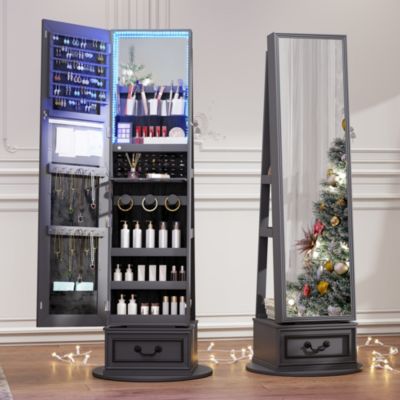 Full-Length Lockable Jewelry Armoire with Mirror Storage