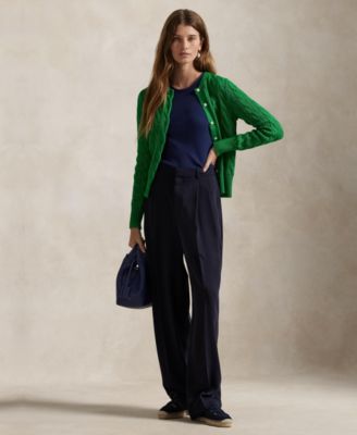 Women's Cable-Knit Cotton Crewneck Cardigan Sweater