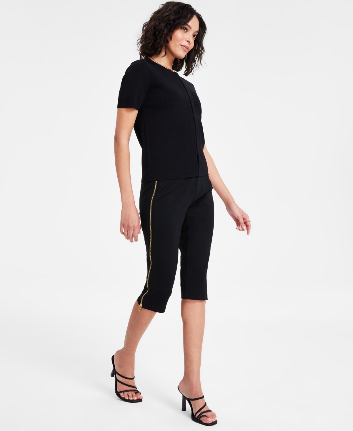 Women's High-Rise Side-Zipper Ponte Capri Pants, Exclusively at Macy's - Deep Black