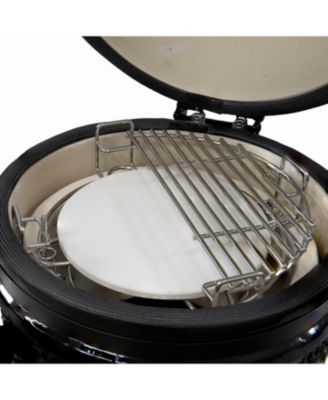 Half Moon Cooking Grate with Ceramic Deflector Plate for 15&amp;#x22; Kamado Egg Grills - 12.5&amp;#x22;