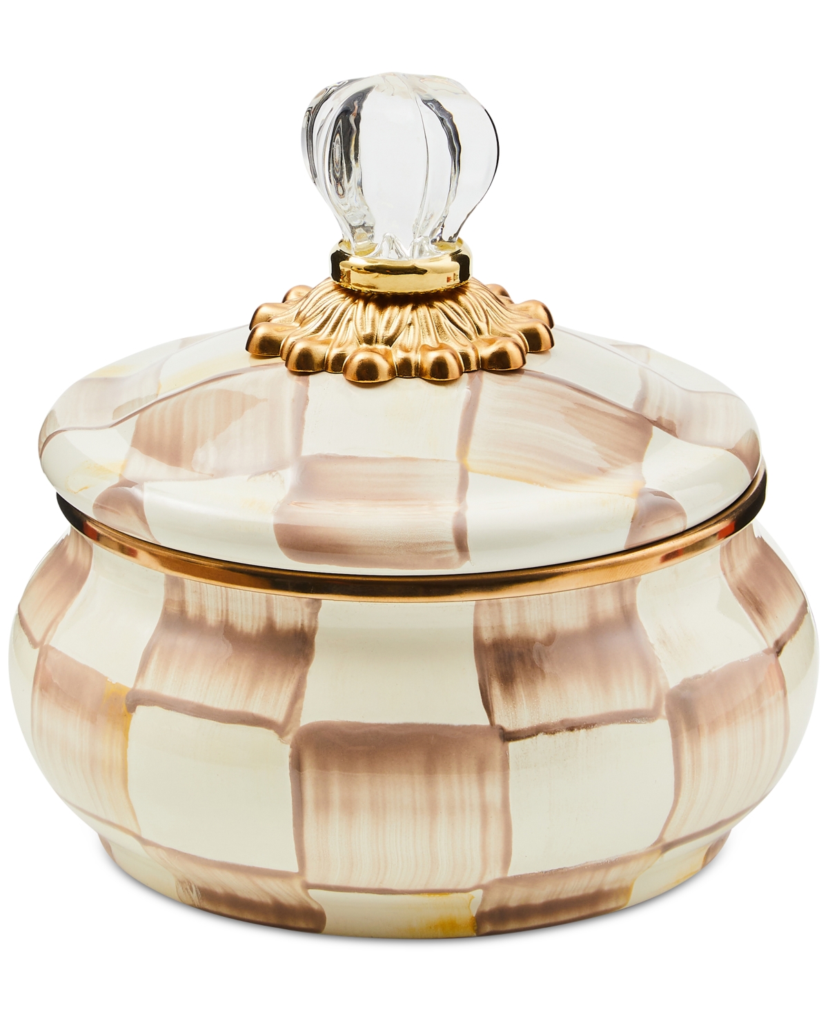 Mocha Check Squashed Pot - Brown