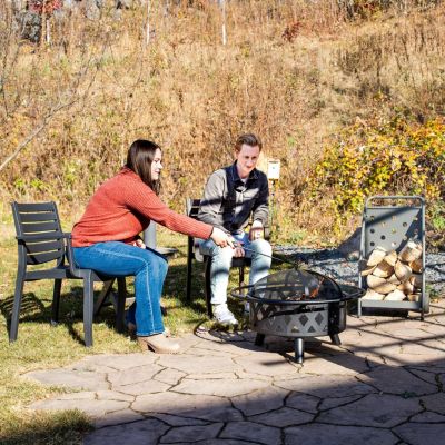 Outdoor Camping or Backyard Crossweave Cut Out Fire Pit with Spark Screen and Log Poker