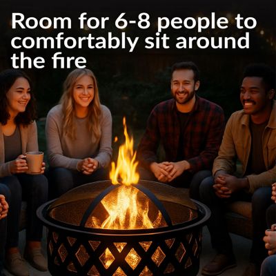 Outdoor Camping or Backyard Crossweave Cut Out Fire Pit with Spark Screen and Log Poker