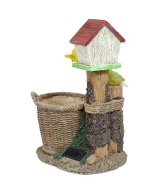 Polyresin Bird House Planter Statue with Solar LED Lighted Birds - 17.25"