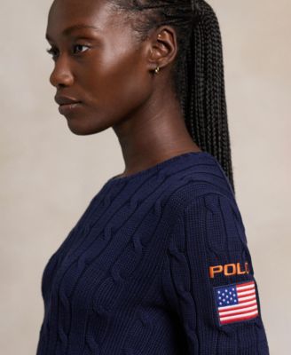 売れ筋商品|||ラルフローレン ニット&セーター アウター レディース Women's Flag-Patch Cable-Knit Cotton Sweater Hunter Navy Polo Ralph Lauren Women's Flag-Patch Cable-Knit Cotton