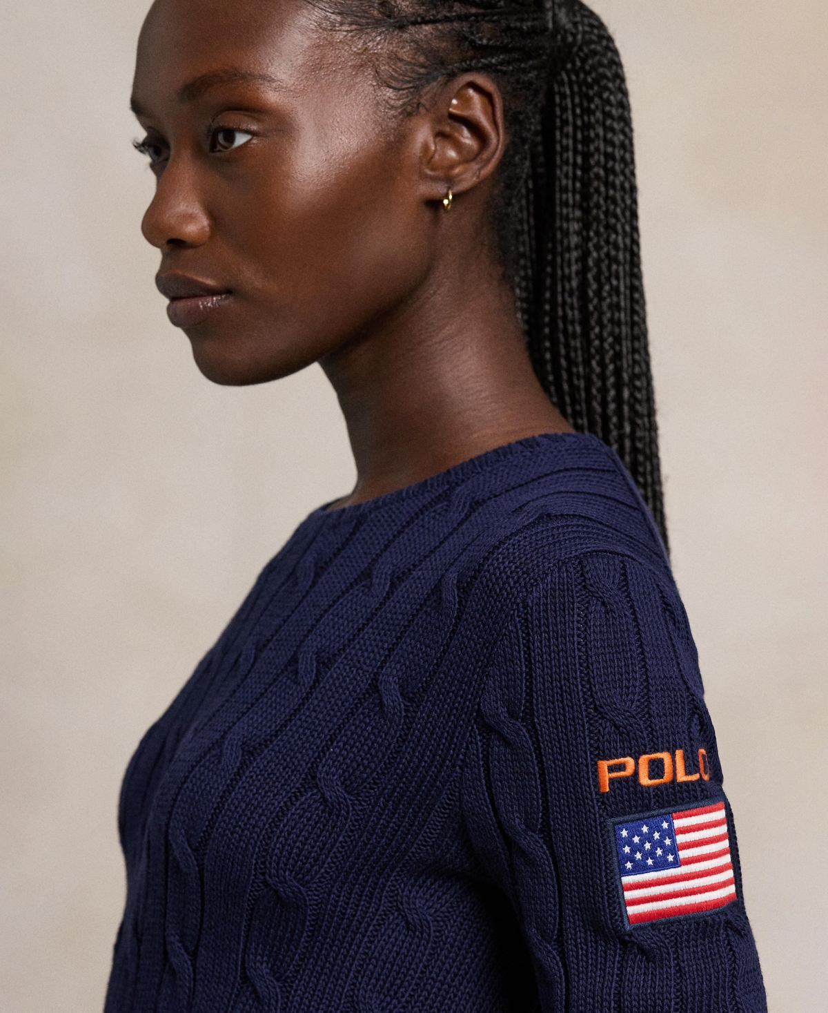 Polo Ralph Lauren Flag-patch Cable-knit Sweater In Hunter Navy