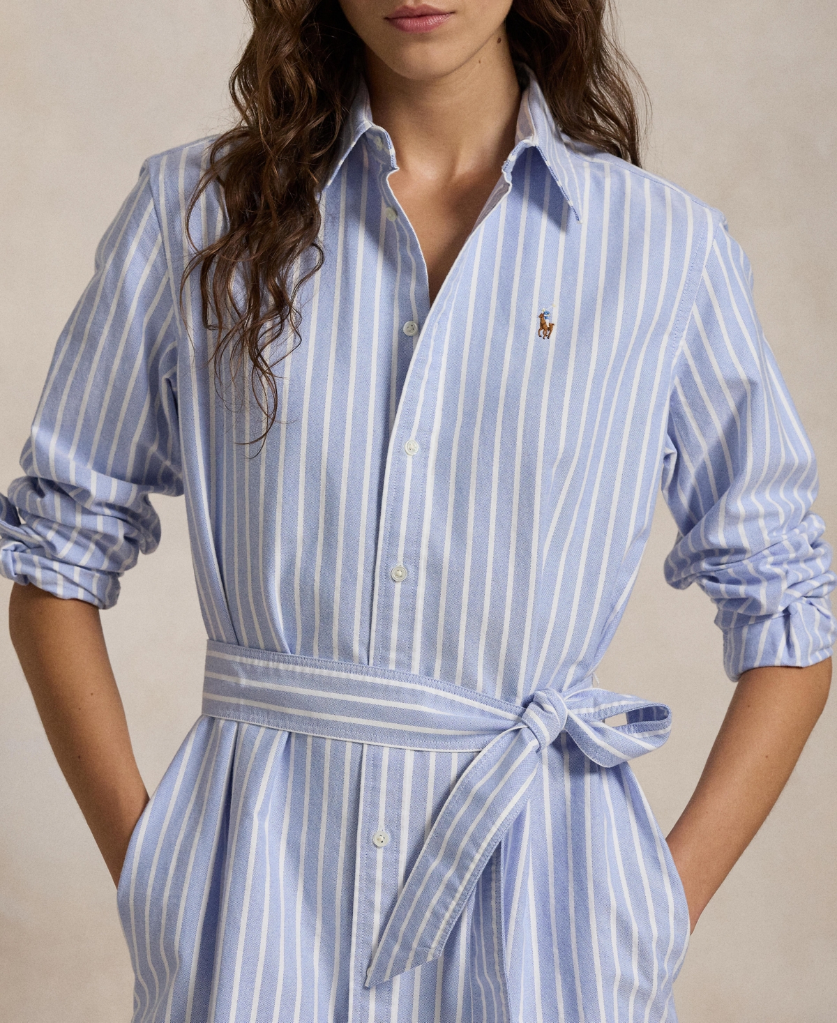 Polo Ralph Lauren Women's Striped Cotton Oxford Belted Shirtdress In Harbor Island Blue,white