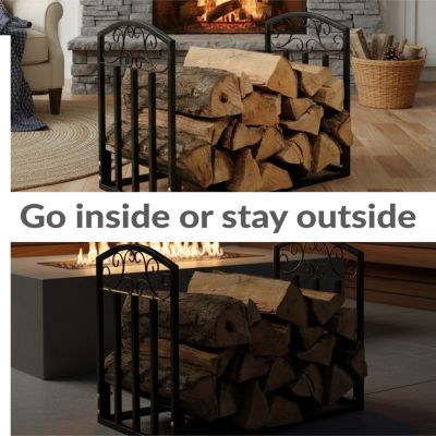 Indoor/Outdoor Heavy-Duty Powder-Coated Steel Fire Pit or Fireplace Firewood Log Rack Holder - 2' - Black