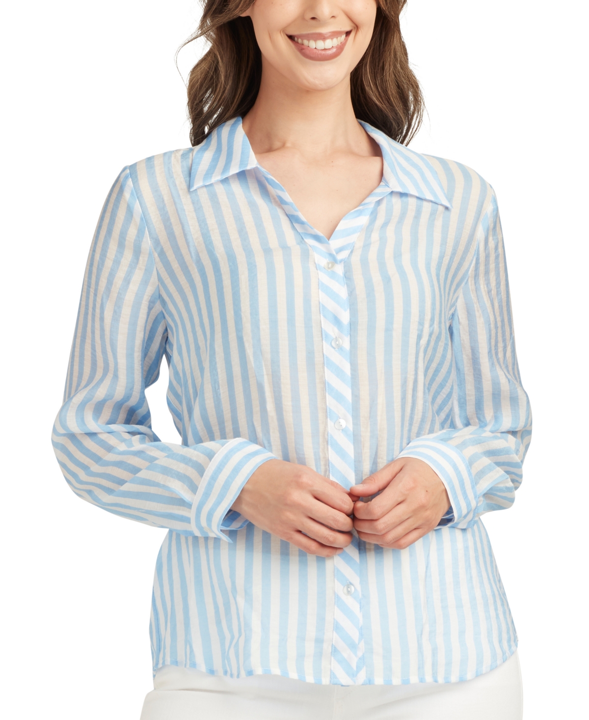 Bcx Juniors' Striped Long-sleeve Button-front Shirt In Pat T