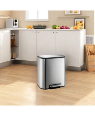 Stainless Steel Garbage Can with Lid, Step-On Pedal and Inner Bucket, Rectangular Trash Can for Kitchen