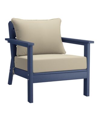 Outdoor Modern HDPE Patio Navy Blue Club Chairs with Deep Seat Cushions (Set of 2)