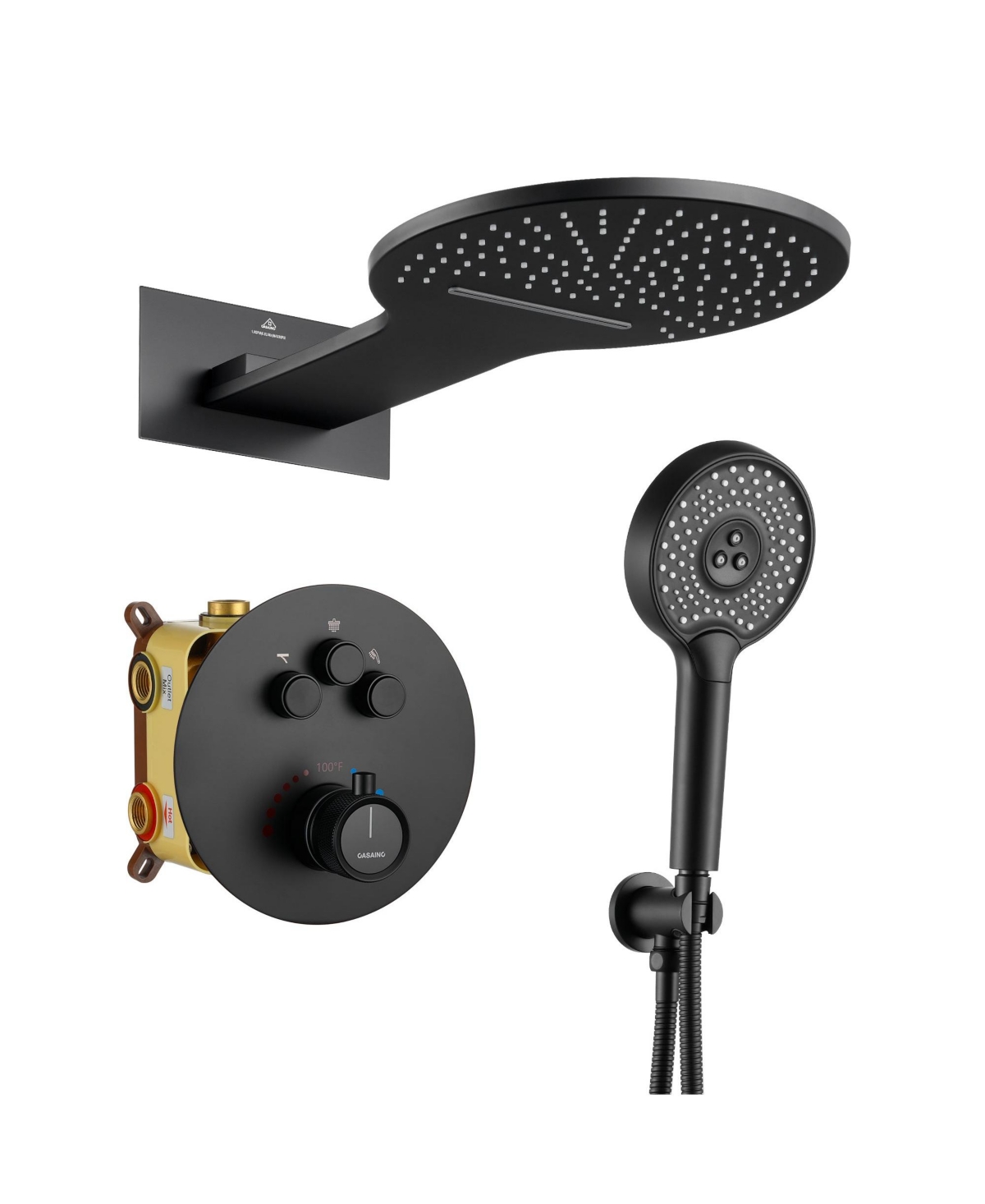 3-Function Thermostatic Shower System with Handheld Shower Head Luxury Shower Faucet Waterfall and Rainfall Shower Head, Matte Black - Matte black