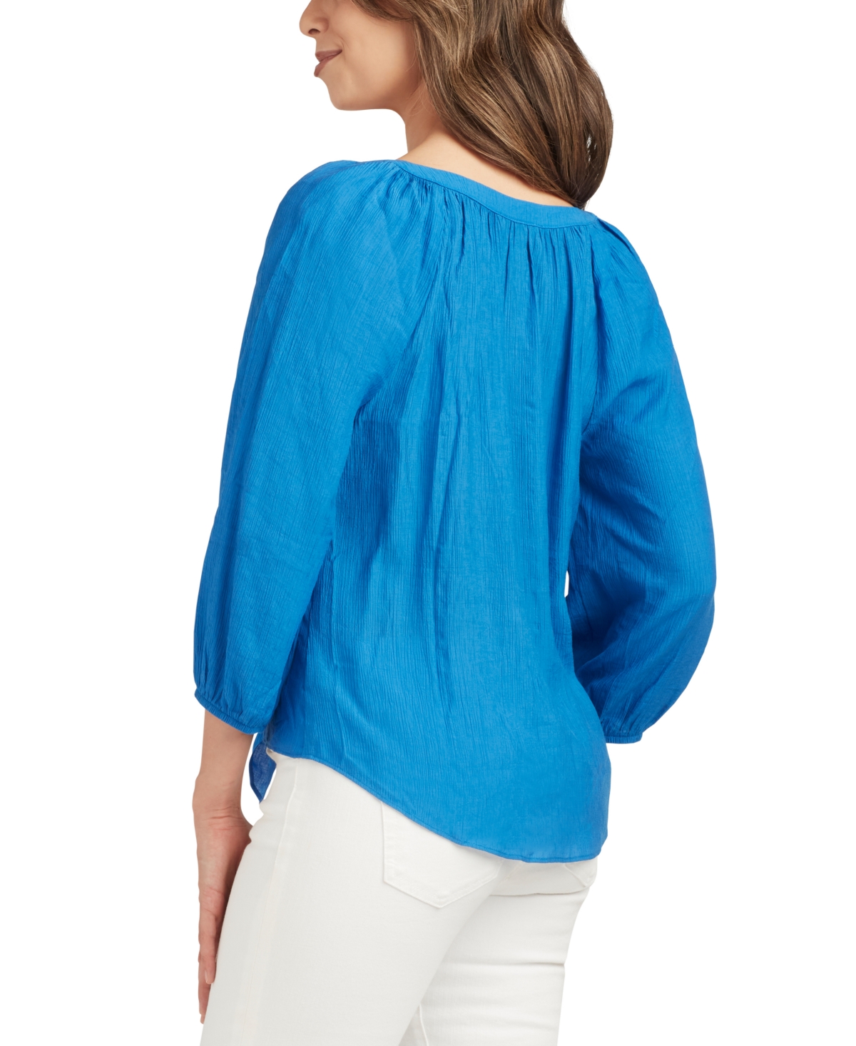 Bcx Juniors' Tie-hem 3/4-sleeve Crinkle-texture Blouse In Sapphire