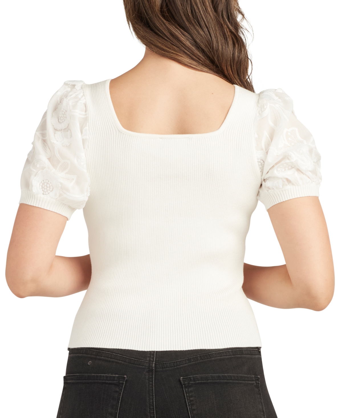 BCX JUNIORS' RIBBED EMBROIDERED-SLEEVE SWEATER 