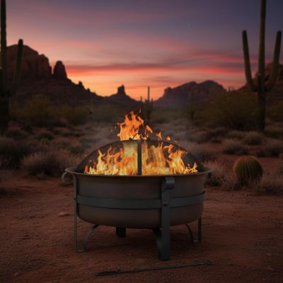 Outdoor Camping or Backyard Large Round Cauldron Fire Pit Bowl with Log Poker and Spark Screen - 29"