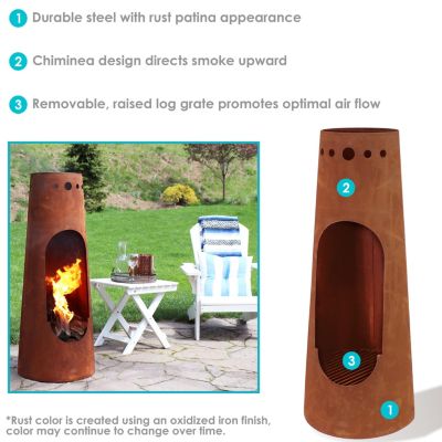 Outdoor Backyard Patio Steel Santa Fe Wood-Burning Fire Pit Chiminea with Wood Grate - 50" - Rustic Finish
