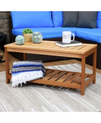 Outdoor Meranti Wood with Teak Oil Finish Wooden Rectangular Accent Coffee Table - 35" - Brown