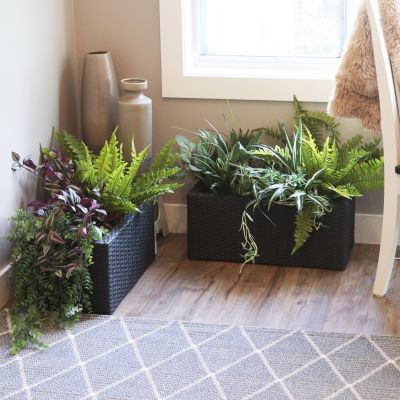 2-Section Rectangle Polyrattan Indoor Planters - 21.5" W x 11.5" D x 9.25" H - 2-Pack
