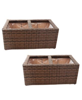 2-Section Rectangle Polyrattan Indoor Planters - 21.5" W x 11.5" D x 9.25" H - 2-Pack