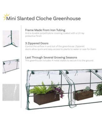 Outdoor Portable Slanted Top Plant Shelter Mini Cloche Greenhouse with Zipper Doors - Clear