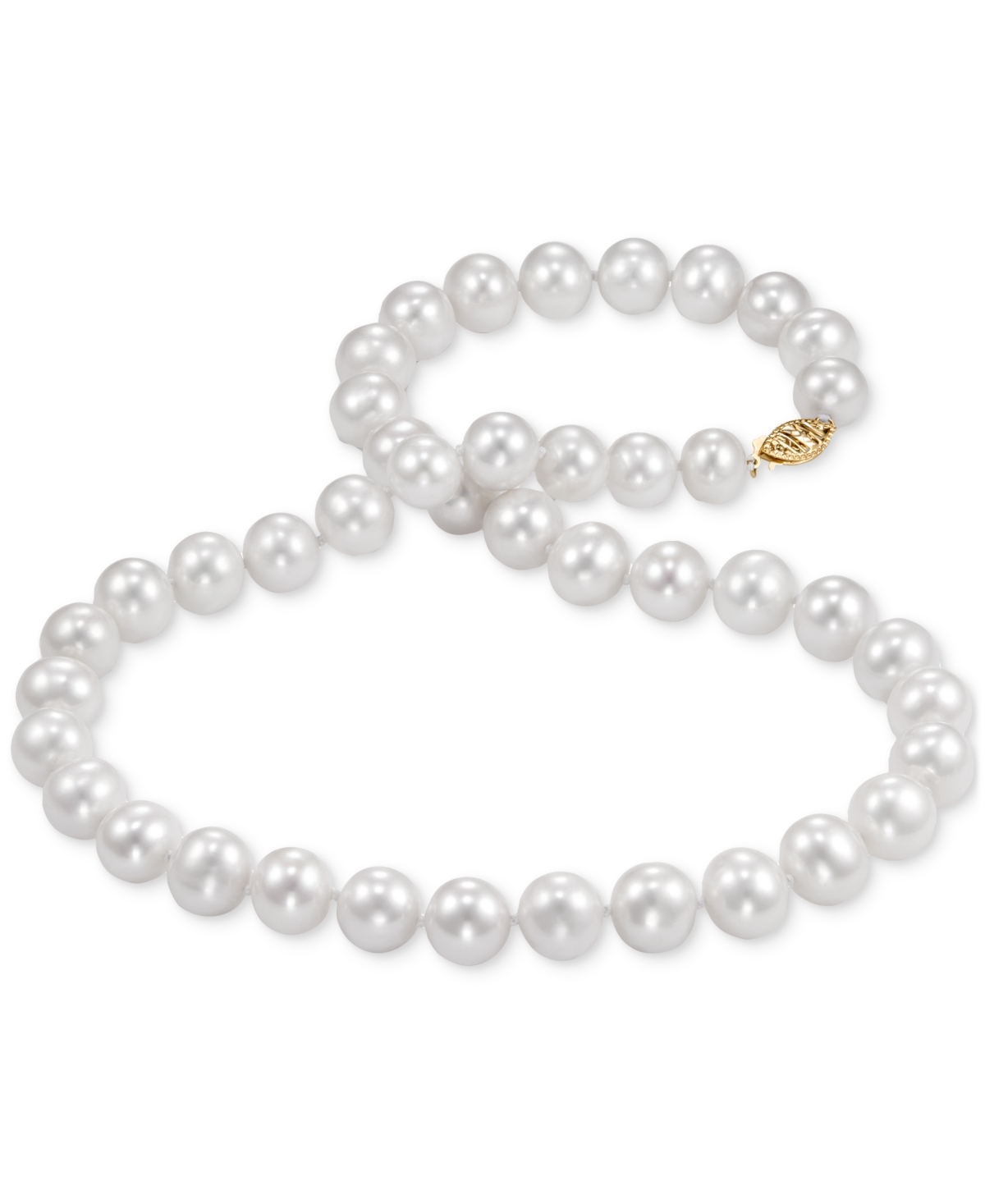 Shop Macy's Cultured Freshwater Pearl (9-1/2-10-1/2mm) 18" Strand Necklace In 14k Yellow Gold In White