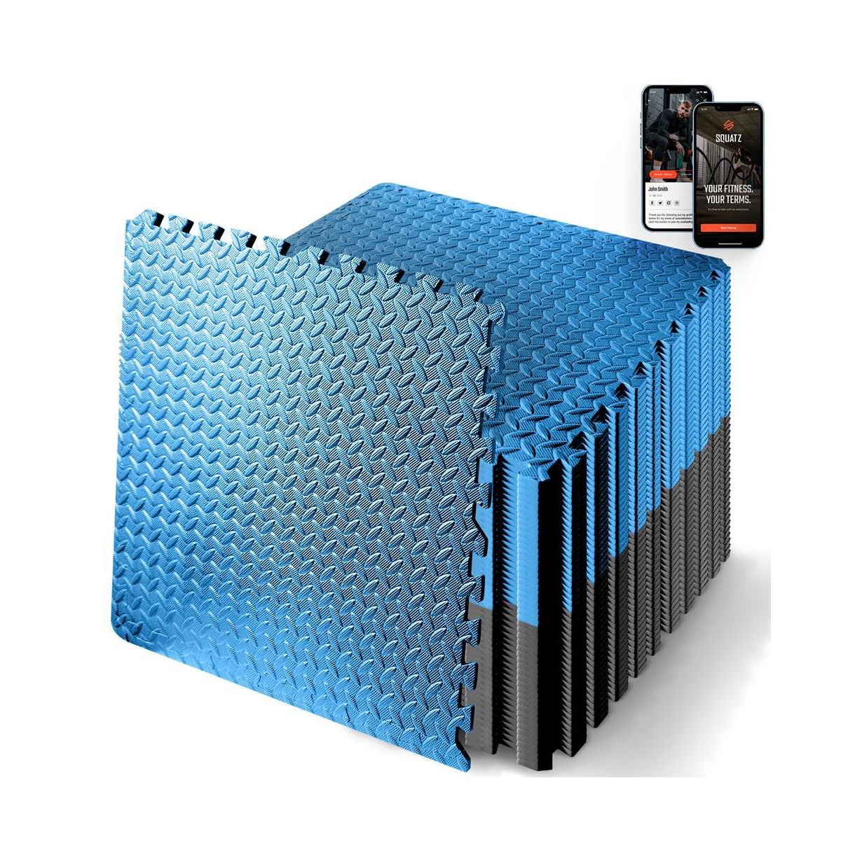 50-Piece Puzzle Exercise Mat, Eva Foam Tiles, Blue/Black - Blue