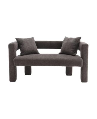 Modern Chenille Loveseat Bench, Upholstered 2-Seater Sofa with Pillows, Small Accent Couch for Bedroom or Living Room-The Pop Home