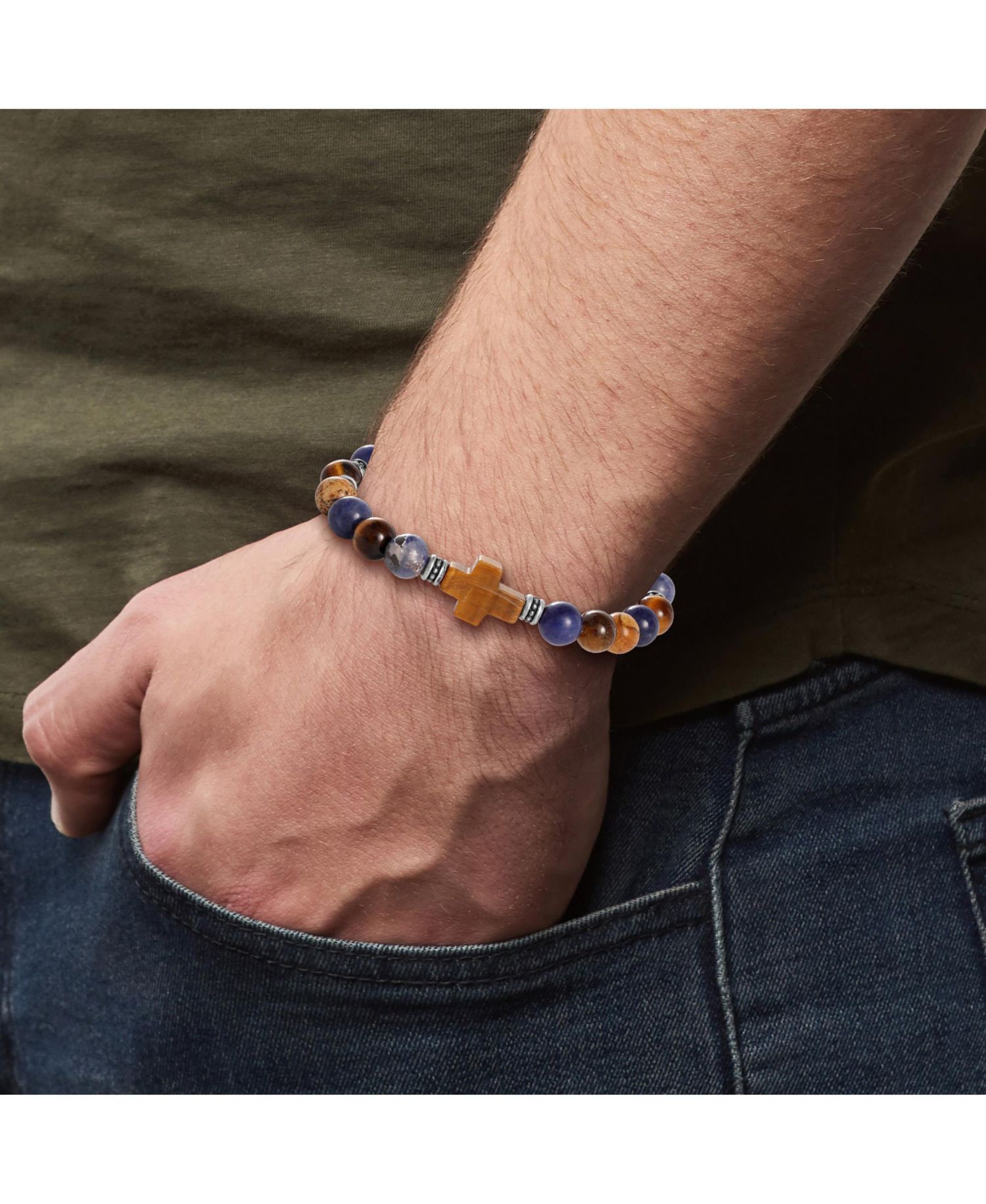 Sodalite Bead Stretch Bracelets with Cross Accents