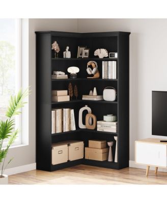 Farmhouse Bookshelf Corner Bookcase 72.8” Large Bookcase Wood Bookshelf Tall L Shaped Bookshelf