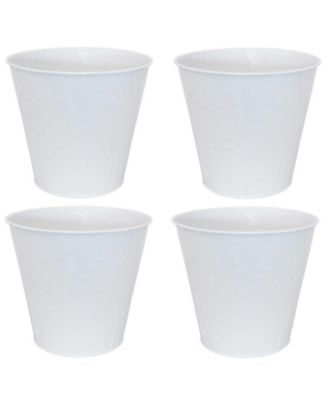 Indoor/Outdoor Organizational and Decorative Galvanized Steel Bucket or Planter with Imprinted Hexagon Pattern - 4pk