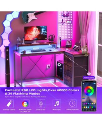 L Shaped Desk with Power Outlets & LED Lights