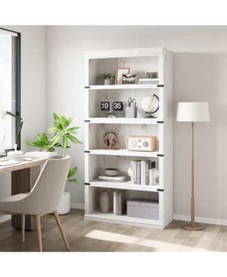 5 Tier Bookcase, Farmhouse Book Shelf with Storage Open Display Bookshelves