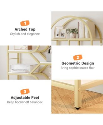 Bookshelf 6 Tier Arched Bookcase 81.7in Tall Display Racks Geometric Open Storage Shelf