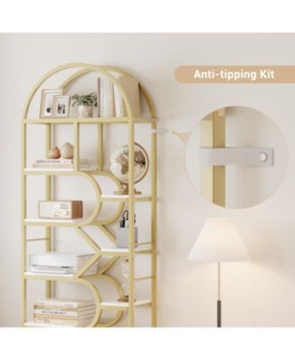 Bookshelf 6 Tier Arched Bookcase 81.7in Tall Display Racks Geometric Open Storage Shelf