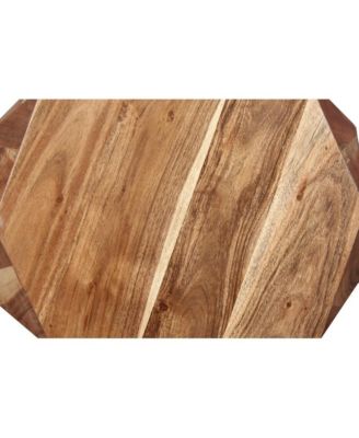 Artisanal End Side Table with Multifaceted Solid Acacia Wood and Octagon Top for Unique Home Decor