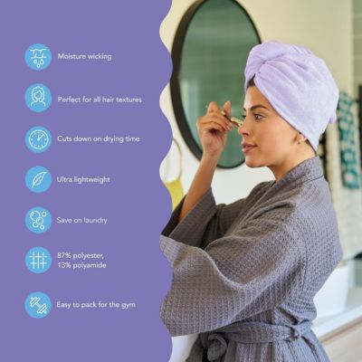 Microfiber Hair Towel Wrap, 2-Pack – Quick-dry turban for all hair types perfect for travel, home, women, men & kids