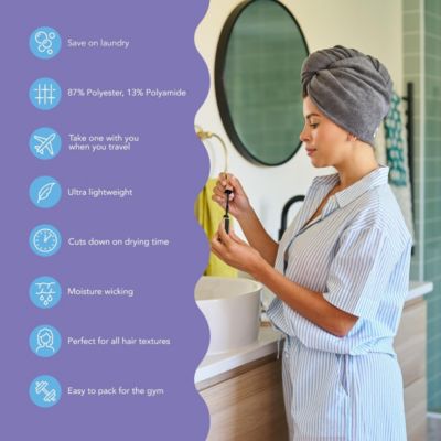 Hair Towel Wrap, 2-Pack – Quick-dry microfiber turban for women, men & kids ideal for curly, long, or thick hair.