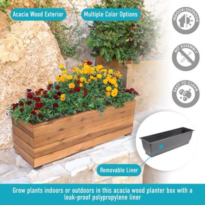 Indoor/Outdoor Rectangle Acacia Wood Planter Box with Plastic Liner - 24.25"