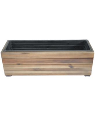 24.25" Indoor/Outdoor Rectangle Acacia Wood Planter Box with Plastic Liner