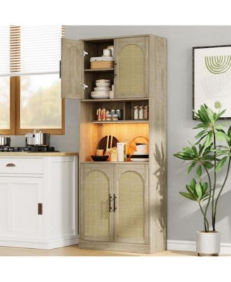 71" Tall Kitchen Pantry Storage Cabinet, Kitchen Hutch Storage Cabinet with Led Lights